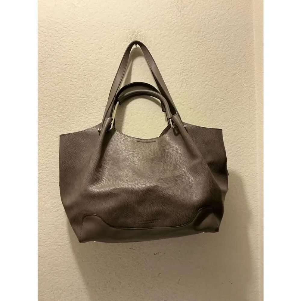 Sondra Roberts Squared Gray-Brown Pebble Leather Shoulder Bag Boho Minimalist